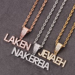 Gold Plated Bling CZ Mini Size Letters Custom Name Letter Pendant Necklace for Women Men with 24inch Rope Chain