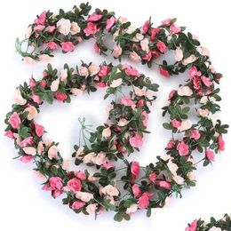 Decorative Flowers Wreaths 5 Pack/2 Pack 2 5M Fake Rose Vine Flowers Garland Plant Artificial Flower Hanging Ivy Home El Wedding P Dhwoj