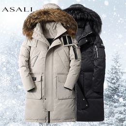 Men's Down Parkas Removable Fur Hooded White Duck Parka Mens Warm Winter Jacket -30 Degree Multi-pocket Male Casual Coat 221111