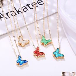 Chokers Acrylic Butterfly Necklace New Fashion Colorf Blue Pink Gold Plated For Women Girls Drop Delivery Jewellery Necklaces Pendants Dhqiq