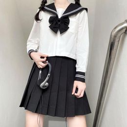 Clothing Sets Japanese Black Sailor Suit Girls Cartoon School Uniform Costume Pleated Skirt JK