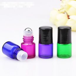 1000pcs 1ml 2ml Mini roll on bottles empty essential oil roller refillable perfume deodorant container with black lid new