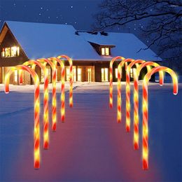 Strings Solar Powered Light String Christmas Candy Cane Lights Pathway Ground Stake For Walkway Garden Lawn Holiday Decorations