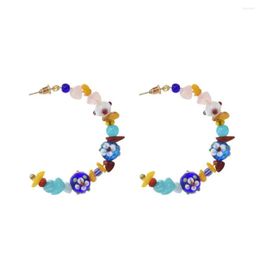 Hoop Earrings Handmade Colourful Bohemian C Shaped Gravel Flower Beads Large For Women Summer Beach Exaggerated Ear Jewellery Gifts