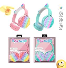 Bluetooth Headphones Bluetooth Ultra-Long Standby New Cute Rainbow Cat ears Earphones Stereo CT950 Headset For student