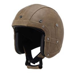 Cycling Helmets Leather Motorcycle Open Face Helmet Vintage Helmets For Motorbike Moto Biker Cruiser Touring Scooter T221107