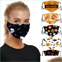 Designer Masks Halloween Pumpkin Printed Face Masks 3D Skl Pm2 5 Protective Washable Reusable Cloth With Adjustable Drop Delivery Ho Dhz2B