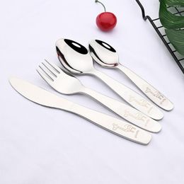 Dinnerware Sets Children Stainless Steel Cutlery Set 4Pcs Flawtare Spoon Fork Baby Feeding Spoons Kids Flatware Accessories