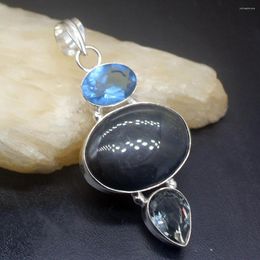 Pendant Necklaces Gemstonefactory Jewelry Big Promotion Single Unique 925 Silver Copper Chalcedony Blue Topaz Lady Women Necklace 20220123