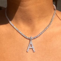 26 Letter Initial Pendant Necklace Tennis Chain Choker for Women Statement Bling Crystal Alphabet Necklace Collar Jewelrys