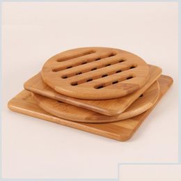 Mats Pads Bamboo Heat Resistant Coasters Round Square Coaster Mug Pan Saucer Mat Kitchen Cooking Insation Pad Drop Delivery Home G Dhcme