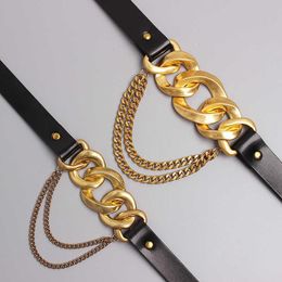 Designer Classic Luxury Cowhide Motorcycle Women039s Belt Copper Button Head Chain Belt Versatile Outside with Skirt Belt Top q Srw