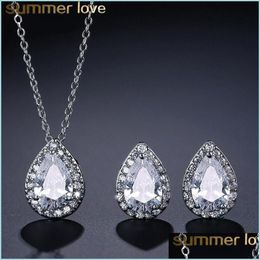 Earrings Necklace Elegant Zircon Water Drop Earrings Necklace Bridal Jewellery Set Top Quality Cubic And Jewellery For Women Delivery Dhppg