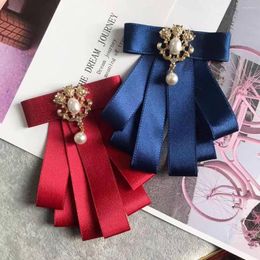 Bow Ties Women Shirt Layer Ribbon Cravat Lady Elastic Strap Clip Pins Wedding Party Alloy Bling Rhinestone Necktie Chic Bowtie