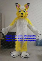 Yellow White Long Fur Furry Wolf Mascot Costume Fox Husky Dog Fursuit Adult Cartoon Suit Public Welfare Talk Of The Town zx144