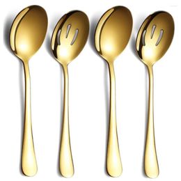 Dinnerware Sets 2 Large Serving Spoons Slotted Gold Stainless Steel Buffet Dinner Restaurant Set For Banquet