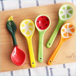 Spoons Ceramic Coffee Stirring Spoon Korean Style Household Tableware Dessert Watermelon Lemon Pine Fruit Design Drop Delivery Home Dhroz