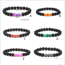 Charm Bracelets Fashion Weathering Colorf Agate 8Mm Black Lava Stone Beads Bracelet Essential Oil Per Diffuser Bracelets Yoga Jewelr Dhtmc