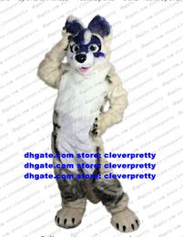 Grey White Long Fur Furry Fox Mascot Costume Husky Dog Wolf Fursuit Adult Cartoon Outfit Commercial Promotion Film Theme zz7566
