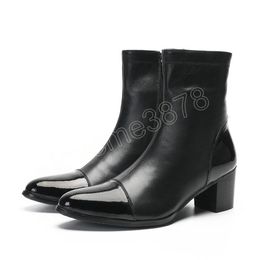 Men Leather High Heels cowhide Dress Boot Spring Autumn Comfortable Black Fashion Ankle Boots Men England Style Shoes