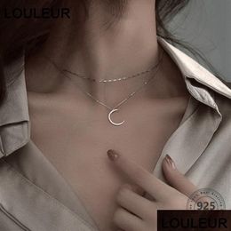 Pendant Necklaces Loeur Real 925 Sterling Sier Moon Necklace Elegant Double Layer Gold Chain For Women Fashion Luxury Fine Jewellery Dh4Xi