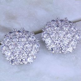 Stud Earrings Top Quality Sparkling White Cubic Zirconia Snowflake Silver Colour Womens Big For Wedding Jewellery J0124