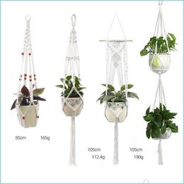 Planters Pots Flower Hanging Basket Vintage Handmade Rame Plant Pot Cotton Rope Balcony Florist Hanger Decoration Planter Drop Del Dhq83