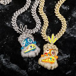 New Trendy Yellow White Gold Plated Bling CZ Cartoon Pendant Necklace for Men Women Cool DJ Hip Hop Jewelry