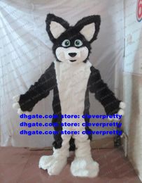 Black White Long Fur Furry Wolf Mascot Costume Fox Husky Dog Fursuit Border Collie Adult Character Brand Image Put On Nice zx715