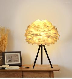 Table Lamps White Feather Light Soft Lamp Metal E27 Beautiful For Living Room Bedroom Study