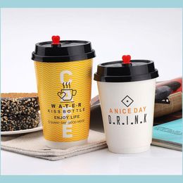 Disposable Cups Straws Disposable Anti Coffee Paper Cup Milk Tea Takeout Double Layer Water Drop Delivery Home Garden Kitchen Dini Dhtuh