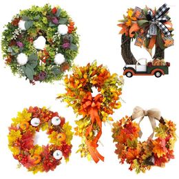 Decorative Flowers Autumn Wreath For Front Door Fall Artificial Hanging Garland Simulation Home Garden Party Decortion