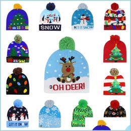 Party Hats Led Light Christmas Hat Winter Warm Beanie Sweater Knitted New Year Xmas Luminous Flashing Crochet Hats Drop Delivery Hom Dh7Gp