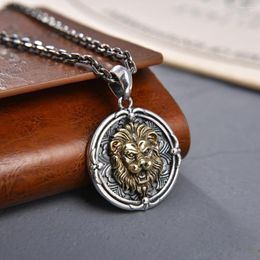 Pendant Necklaces Sterling Silver Vintage Thai Old Fashion Men's Personality Full Chain Domineering Lion Medal