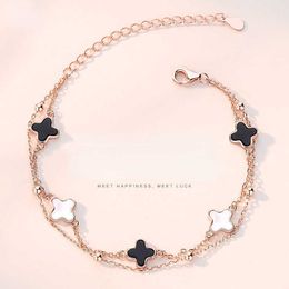 Chain S925 Sterling Silver clover five flower bracelet women's version simple double-layer rose golden girl hand Jewellery