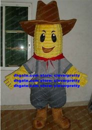 Smart Mascot Costume Yellow Corn Maize Zea Mays Grain Plant Fancy Dress With Brown Curve Mouth Red Scarf Cylinder Body No.7761