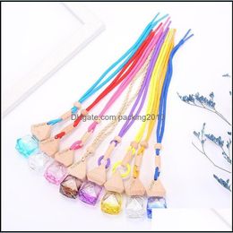 Storage Bottles Jars Empty Per Bottles Pure Color Long Rope Transparent Rhombus Bottle Wooden Bead Aromatic Storage Ornament Tool Dhylf