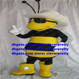 Handsome Mascot Costume Yellow Black Bee Honeybee Wasp Hornet Bumble Vespid Adult Thin Tentacles Big White Round Hat No.8162 FS
