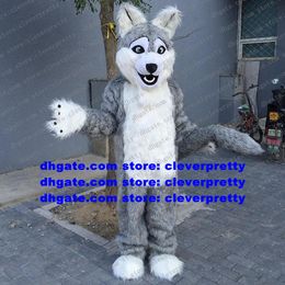 Long Fur Furry Grey Wolf Mascot Costume Husky Dog Fursuit Adult Cartoon Outfit Large Family Gathering Showtime Stage Props zx397