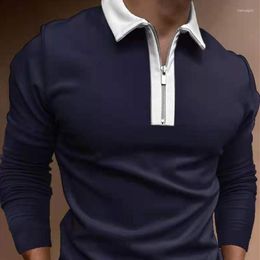 Men's Polos 2022 Fashion Autumn Polo Shirt Zipper Colour Matching Long Sleeve T-shirt Men Clothing T For Man