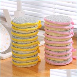 Cleaning Cloths Durable Double Sided Dishwashing Sponge Round Shaped Absorbent Nonstick Dish Pad Scrubber Rag Kitchen Cleaning Cloth Dhmbk