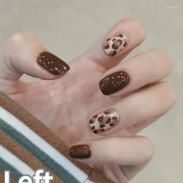 False Nails JOEEE Short Brown Leopard Print High Sense Removable Fake Glue On