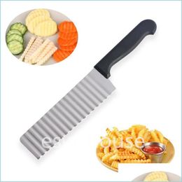 Fruit Vegetable Tools Stainless Steel Potato Chip Slicer Dough Vegetable Fruit Tools Crinkle Wavy French Fry Cutter Chopper Drop D Dhlyj