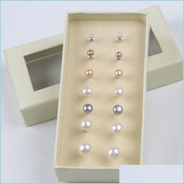 Stud Stud 7Pairs Allmatch White And Mixd Color Pearl Earrings Set Button Freshwater Women Drop Delivery Jewelry Dh4Ty