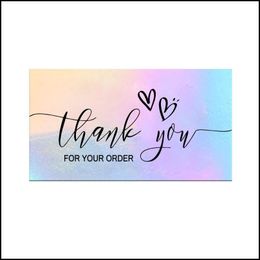 Other Arts And Crafts Other Arts And Crafts 50Pcs Thank You Cards Small Business Rainbow Holographic Sier Greeting For Customer Pack Dhcaq