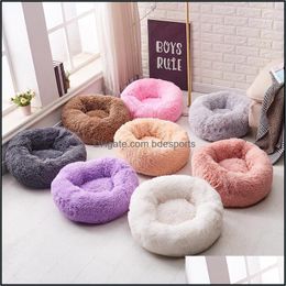 Kennels Pens Round Soft Long Plush Cat Bed House Self Warming Best Pet For Small Medium Dogs Cats Nest Winter Warm Slee Cushion Pu Dhxrs