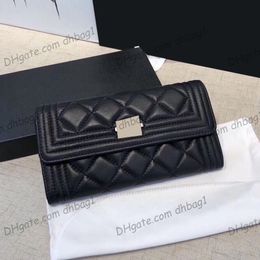 Womens Timeless Boy Bifold Quilted Lambskin Wallet Bags Card Holder Multi Pochette Genuine leather Aged Silver Metal Hardware Coin Clutch Designer Purse 19x10cm