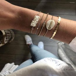 Bangle Boho Multilevel Bracelets For Women Vintage White Stone Shell Geometric Gold Colour Beads Chains Fashion Bracelet Set Jewellery