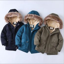 Kids Designer Clothes Girls Thick Tench Coats Boys Cotton-padded Jackets Winter Velvet Clothing Windbreaker Hooded Coats Warm Outwear Fashion Long Sleeve BC166