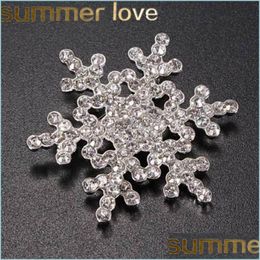 Pins Brooches Crystal Snow Flower Brooch Pin Charm Women Gem Pendant Rhinestone Big Snowflake Winter Theme Christmas Brooches Whole Dhvjx